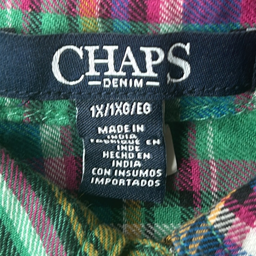 Chaps Ralph Lauren Women’s Cotton Button-Up Shirt 1X Green Plaid Lightweight - Picture 7 of 11